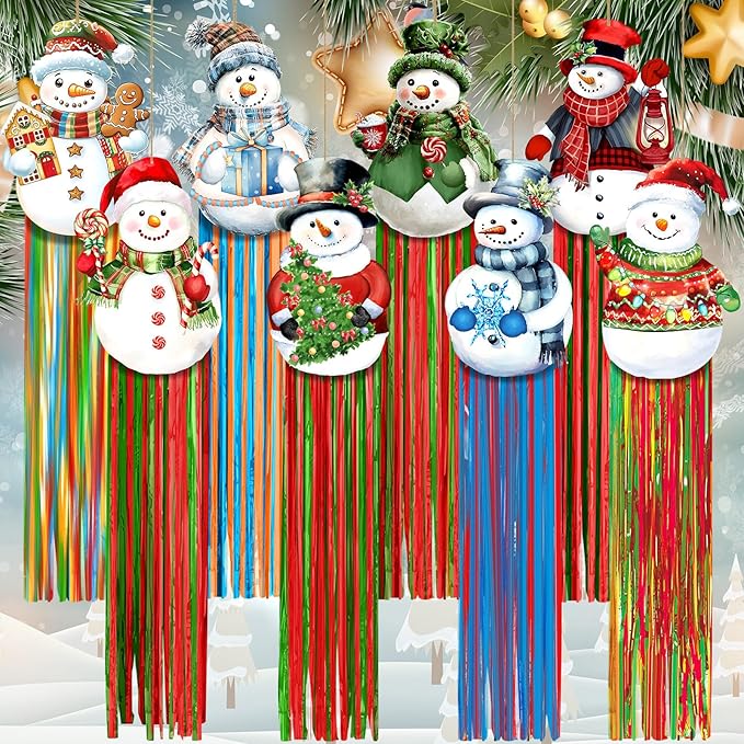 DoubleFill 8pcs Christmas Windsocks Outdoor Hanging Decorations with Tassels Snowman Yard Decorations for Outside 3.3ft Xmas Decorative Signs for Wall Tree Home Lawn Yard Party Supplies Garden Decor