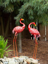 Zingz & Thingz Durable Iron Outdoor Garden Décor Bright Pink Standing Flamingo Statue, 14.25x7.75x33, Looking Back