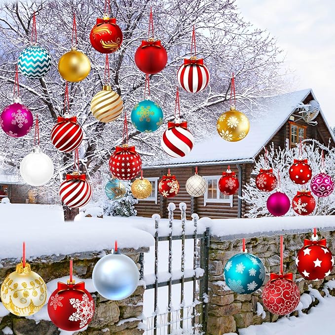 Rtteri 30 Pcs Large Christmas Ball Shape Ornaments for Outdoor 4.9 Inch Double Sided Plastic Christmas Hanging Ornaments Balls for Xmas Tree Indoor Outdoor House Porch Yard Supplies