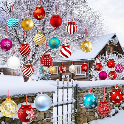 Rtteri 30 Pcs Large Christmas Ball Shape Ornaments for Outdoor 4.9 Inch Double Sided Plastic Christmas Hanging Ornaments Balls for Xmas Tree Indoor Outdoor House Porch Yard Supplies