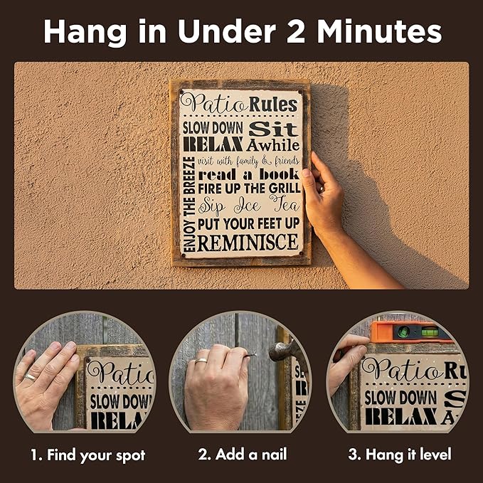 Homebody Accents Patio Rules Sign - Rustic Steel Porch Wall Decor, Outdoor Sign for Back Patio, Deck and Screened Porch, Positive Thinking Home Gift, Made in USA - 13"x17" Framed