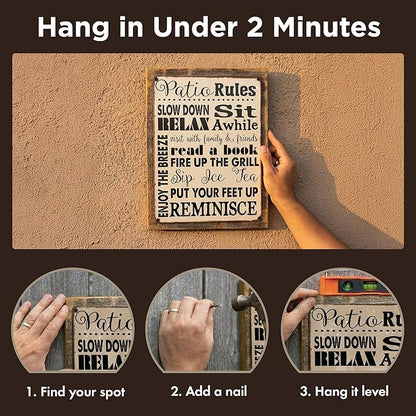 Homebody Accents Patio Rules Sign - Rustic Steel Porch Wall Decor, Outdoor Sign for Back Patio, Deck and Screened Porch, Positive Thinking Home Gift, Made in USA - 13"x17" Framed