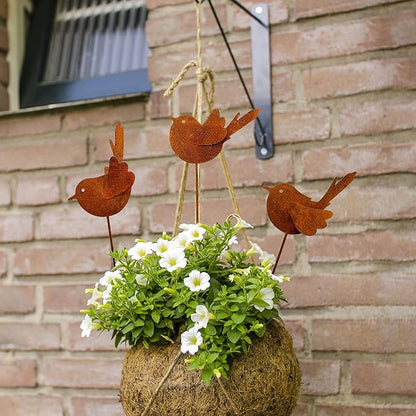 3PCS Rusty Metal Bird Stake Cute Birds Kinetic Sculpture Metal Garden Animals Stake Garden Decor Gifts for Friends and Family
