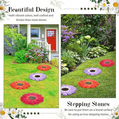 Cinnvoice 3 Pack Garden Stepping Stone Outdoor, Decorative Dimensional Resin Stepping Stones for Patio Pathway Landscaping Walkway Sculpture Yard Backyard Lawn(Daisy,10 Inches)