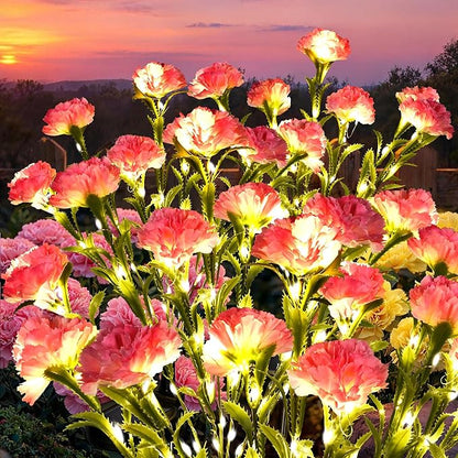 GIGALUMI Solar Lights Outdoor for Garden Decor, 4 Pack Solar Flower Lights Waterproof, 2 Lighting Modes 28 Carnations for Pathway,Yard, Patio Decoration, Gardening Gifts for Women (Pink)