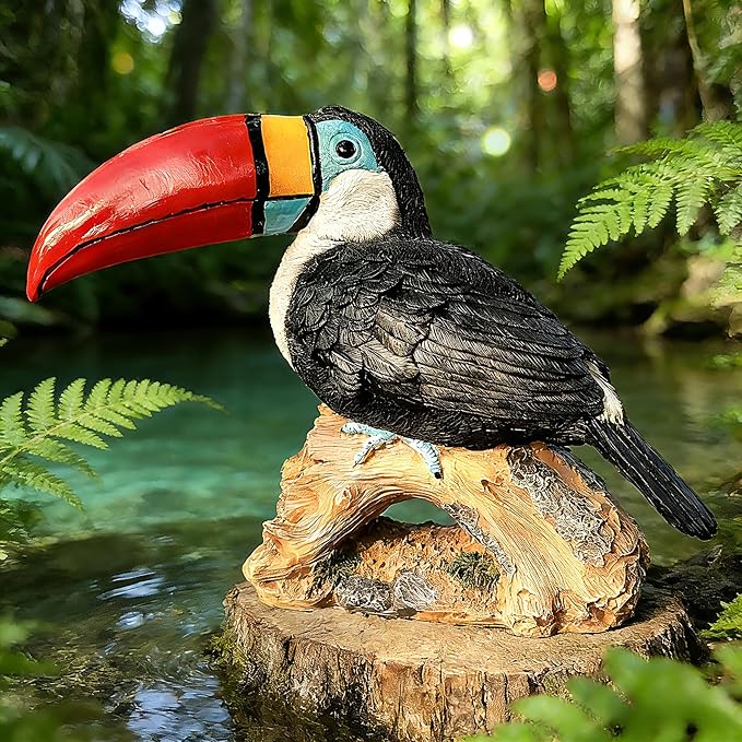 Teaeeno Toucan Decor Statue,Toucan Bird Outdoor Tiki, Resin Toucans Outdoor Tropical Decor Bird Sculptures for Patio Lawn Yard Home Decoration, Tropical Garden Decor