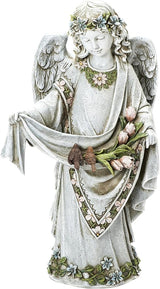 Roman Josephs Studio Inspirational Girl Angel Wearing Floral Trimmed Gown with Birds Garden Statue, 16.5-Inch