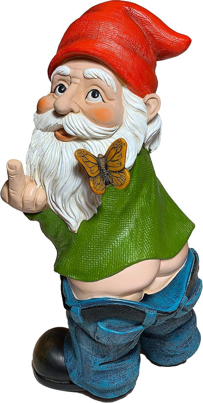 Mood Lab Garden Gnome - Pants Down Gnome with Middle Finger - 9.3 Inch Tall Outdoor or Indoor Decor