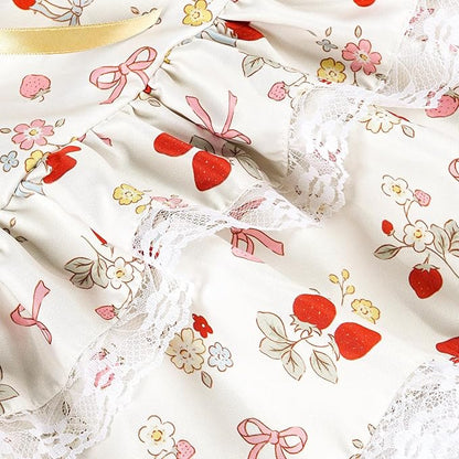 Spring Summer Porch Goose Outfit Set for 23'' Lawn Goose Statue,Strawberry Floral Goose Outfit Lace Sun Hat & Dress Clothes,for Garden Yard Decor (Strawberry Skirt)