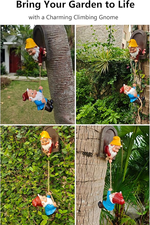 Funny Climbing Gnome Tree Hugger Decor, Garden Sculpture Decoration Elf Out The Door, Yard Ornament Resin Statue Outdoor Decor for Patio Lawn