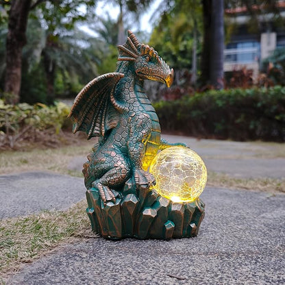 JOYBEE Dragon Solar Garden Statues Outdoor Decoration with Magic Orb,Dragon Figurine Solar LED Lights Lawn Décor,Outside Statue Ornament for Patio, Balcony, Yard,Unique Gifts for Mom Grandma