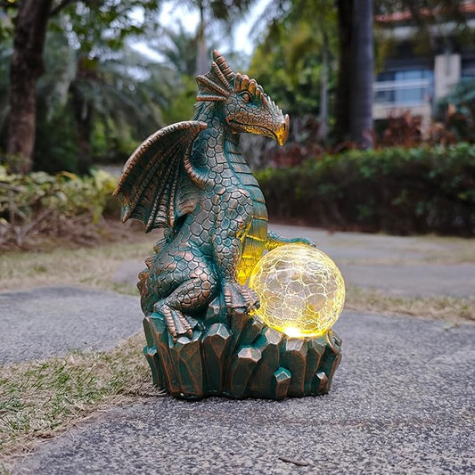JOYBEE Dragon Solar Garden Statues Outdoor Decoration with Magic Orb,Dragon Figurine Solar LED Lights Lawn Décor,Outside Statue Ornament for Patio, Balcony, Yard,Unique Gifts for Mom Grandma