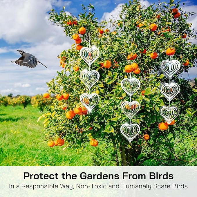 Factee Bird Deterrents for Outside, Reflective 3D Stainless Steel Wind Spinners, Garden Decor, Bird Scare Devices to Keep Woodpeckers, Pigeons Away from Your House, Patio, Orchards