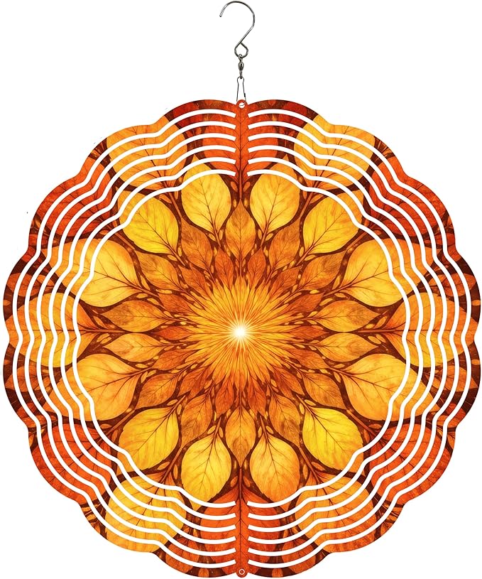 10x10 Autumn Leaf Mandala Spinning Wind Chime Fall Foliage Crystal Chimes Outdoor Garden Wind Spinner Mother's Day Thanksgiving Housewarming Gift