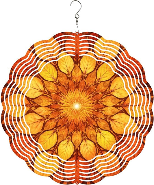 10x10 Autumn Leaf Mandala Spinning Wind Chime Fall Foliage Crystal Chimes Outdoor Garden Wind Spinner Mother's Day Thanksgiving Housewarming Gift