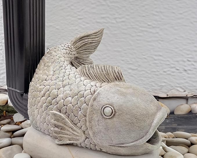 Teaeeno Fish Gutter Downspout Extension Decoration,3''x4'' Downspout Extender Diverter Splash Block Sculpture Outdoor Decor,Animal Resin Statue Ornaments, for Garden,Terrace,Lawn,Yard
