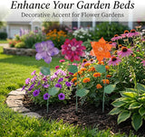 Floral Garden Stake Glow in Dark Plant Pick Water Proof Metal Flower Stick for Outdoor Garden Decor, Set of 3