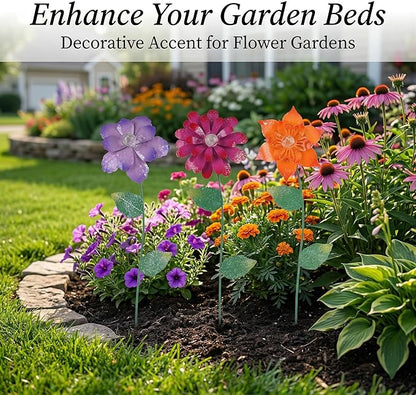 Floral Garden Stake Glow in Dark Plant Pick Water Proof Metal Flower Stick for Outdoor Garden Decor, Set of 3
