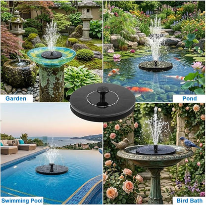 Solar Bird Bath Fountain Pump, 5.1" Mini Floating Solar Water Fountain with 6 Nozzles, Powered Water Feature for Outdoor Garden, Pond, Pool, Patio and Fish Tank, Birdbath Bubbler for Hummingbirds