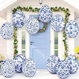 Realspring 12 Pcs 12 Inch Inflatable Blue and White Easter Eggs Decorations Chinoiserie Porcelain Easter Inflatables Outdoor Decor Spring Large Blow up Hanging Egg Ornaments for Holiday Party Supplies