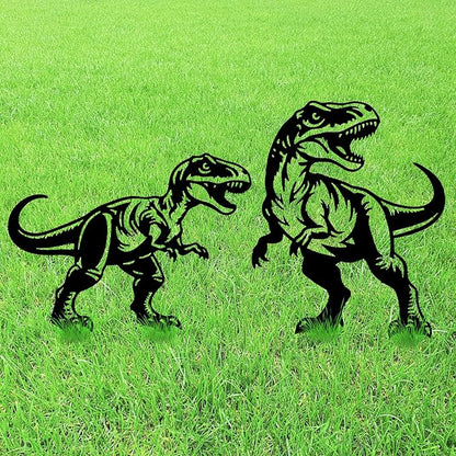 GLOBLELAND 2 Pcs Dinosaur Garden Stakes Animals Metal Decorative Garden Stakes Metal Yard Signs Decoration for Lawn Patio Yard Garden Decor