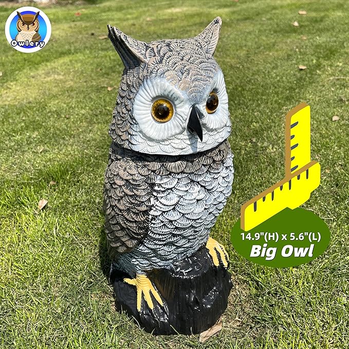 Brown Solar Owl with Motion Detector, Flashing Eyes, Spinning Head, Realistic Hooting and Silent Mode, Garden Owl, Outdoor Statue, Decoration for Home, Garden, Patio and Fence