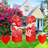 Yuntau 4 Pcs Valentine's Day Yard Signs Gnome Outdoor Sign with Stakes Valentine Red Heart Rose Gnome Lawn Gift Box for Holiday Pathway Lawn Walkway Patio Party Wedding Anniversary Decor