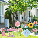 Amyhill 12 Pack Hello Spring Yard Decoration Outdoor Flower Garden Lawn Stake Signs with Stakes Waterproof Spring Garden Decor for Holiday Party Patio Lawn Walkway Outside (Retro Style)