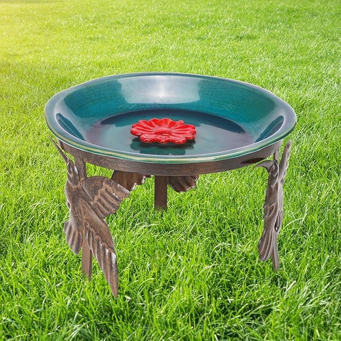 Gazing Ball Stand with Hummingbird Design Garden Orb Holder for 10-12 inch Balls, Outdoor Yard and Patio Decor