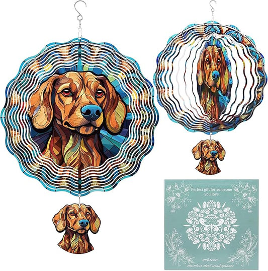 Hanging Wind Spinners Outdoor, 3D Kinetic Metal Wind Spinner with Dachshund Wiener Dog Design for Garden Yard Decor, Dog Lover Gifts for Women Men Pet Owners