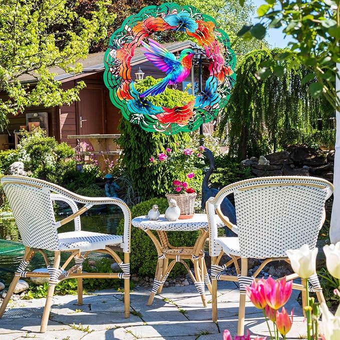 Hummingbird Wind Spinners Hanging Outdoor Decor, 12 Inch 3D Kinetic Yard Art Hummingbird Metal Sculpture Birthday Gifts for Bird Lovers, Mom, Women for Yard, Garden