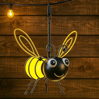 Solar Bee Lights Outdoor – Hanging Metal Bee Lights with Hook, Waterproof Garden Decorations for Yard, Patio & Trees, Winter Holiday Gifts & Outdoor Décor for Women & Kids (Gold-1PC)