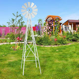 VINGLI 8FT Ornamental Windmill Backyard Garden Decoration Weather Vane, Heavy Duty Metal Wind Mill w/ 4 Legs Design,White