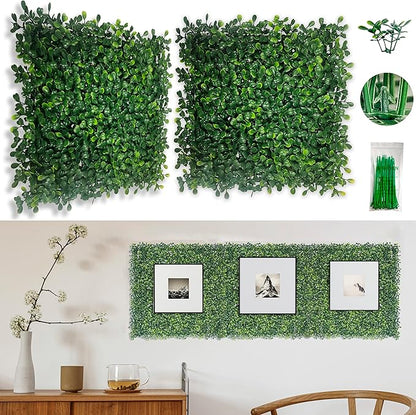 Bybeton Artificial Grass Wall Panels 10"x 10" (10Pcs), Extra-Dense for True Privacy, UV-Resistant Faux Boxwood Hedge for Outdoor Fence & Greenery Backdrop