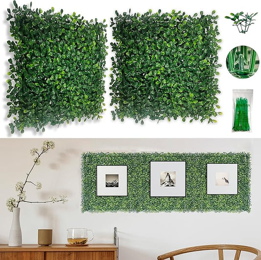 Bybeton Artificial Grass Wall Panels 10"x 10" (10Pcs), Extra-Dense for True Privacy, UV-Resistant Faux Boxwood Hedge for Outdoor Fence & Greenery Backdrop