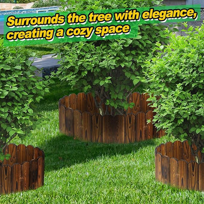 Rustic Pine Wood Garden Fence - 19.8ft Total Length (3pcs 6.6ft L*12in H) Easy to Install Sturdy Wooden Landscape Edging Border, No Fading Planter Fencing for Yard Flower Bed Lawns Pathway Tree