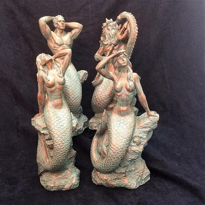 homestyles 21 in. Sexy Triton Merman Male Mermaid on Nautical Rock Bronze Patina Beach and Pool Statue