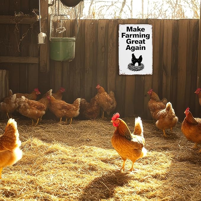 Funny Chicken Coop Signs and Accessories, Make Farming Great Again, Patriotic Farmhouse Metal Wall Art for Coop Farm Stand Chicken Farm Fresh Butt Nuggets Sign 8×12 Inch (black chicken coop)