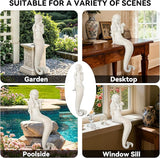 Mermaid Statue Outdoor, Large 25.6 Inch Garden Sculpture Figurines for Lawn and Patio Decor, Durable MGO Stone Yard Art with Weatherproof Finish for Indoor Decor Christmas Gift Antique White