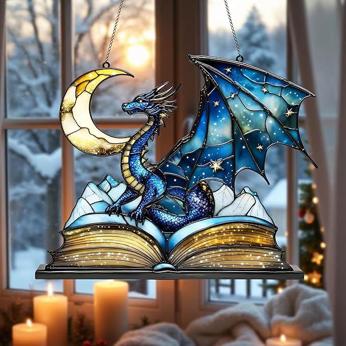 Fantasy Blue Dragon Acrylic Window Hanging Faux Stained Suncatcher Lover Gift Handmade Art for Home Or Kitchen Decor Suncatchers Indoor Window Suncatchers