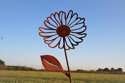Metal Rustic and Colorful Flower Stakes Ranging from 9.5 to 36 Inches Tall (Daisy, Butterfly and Twisted Daisy Set, Naturally Rusted)