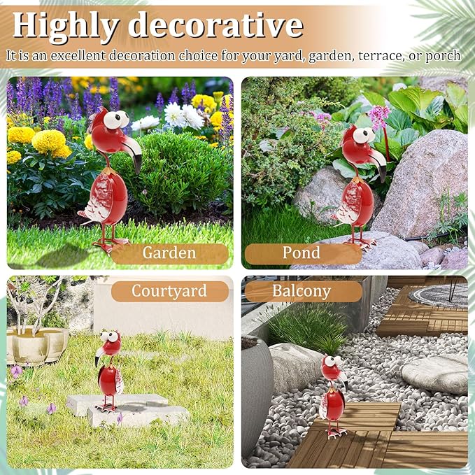 Metal Decor Yard Art, Cute Outside Garden Decoration for Home, Rust Resistant Weatherproof Outdoor Garden Statues for Patio, Lawn, Multi Scene Ornamentation (Red)