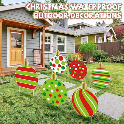Vercraft 6 Pieces Large Christmas Balls Yard Signs with Stakes 15 Inch Outdoor Lawn Decorations Double Sided Xmas Balls Hanging Ornaments for Christmas Tree Garden Home Yard Decor