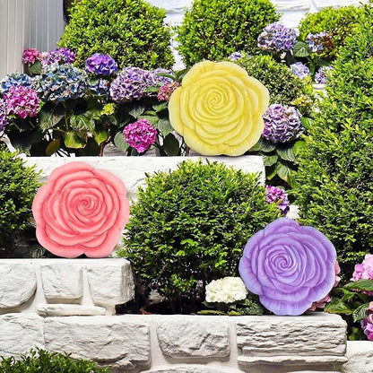Cinnvoice 3 Pack Garden Stepping Stone Outdoor, Decorative Dimensional Resin Stepping Stones for Patio Pathway Landscaping Walkway Sculpture Yard Backyard Lawn(Rose,10 Inches)