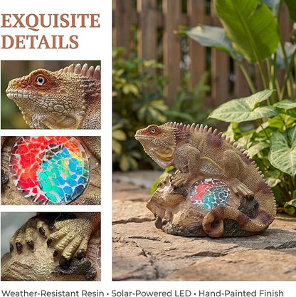 Solar Iguana Lizard Garden Statue Light, Hand-Painted Mosaic Solar Outdoor Decor Light with Dusk to Dawn Sensor, Yard Art Sculpture for Patio Lawn Porch Housewarming Gift