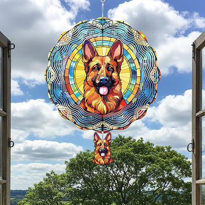 Metal Wind Spinners Outdoor - German Shepherd Gifts for Women Men 3D Stainless Steel Hanging Decor Patio Yard Swivel Sculpture Kinetic Art Ornaments Birthday for Dog Lover
