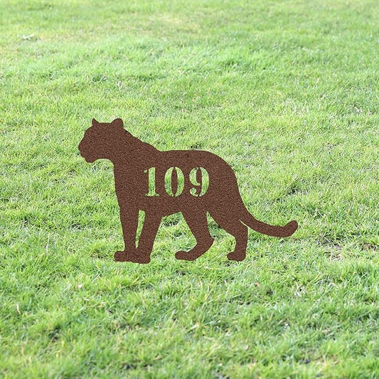 Mountain Lion House Number Sign Yard Address Plaque Garden Lawn Stake Metal Last Name Welcome Family Name Sign Monogram Sculpture for Yard Garden Porch Lawn Grassland Park Farm Flowerpot Decor.