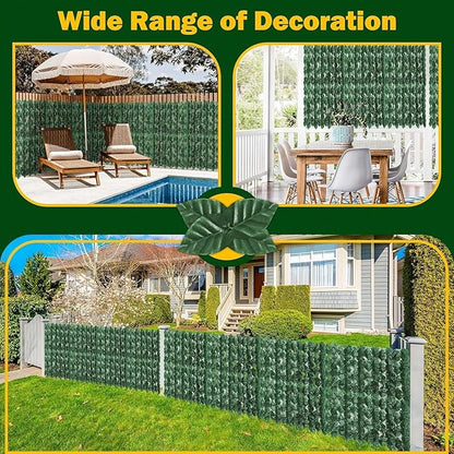 Artificial Ivy Privacy Fence Screen - 160''(L) x 40''(W) Realistic Greenery Wall Panels Green Leaves for Outdoor Balcony, Patio or Garden Decor, Faux Grass Backdrop Panel