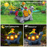 Solar Garden Outdoor Statues Turtle with Succulent and 9 LED Lights - Lawn Decor Tortoise Statue for Patio, Balcony, Yard Ornament - Unique Housewarming Gifts（8.5 Inch）