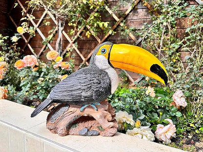 14.2" Real Toucan Statue,Colorful Outdoor Bird Decor Sculpture - Bird Outdoor Animal Ornament, Tropical Tiki Bar Decor, Waterproof & Weather-Resistant, Perfect for Garden, Patio, Yard (Red)